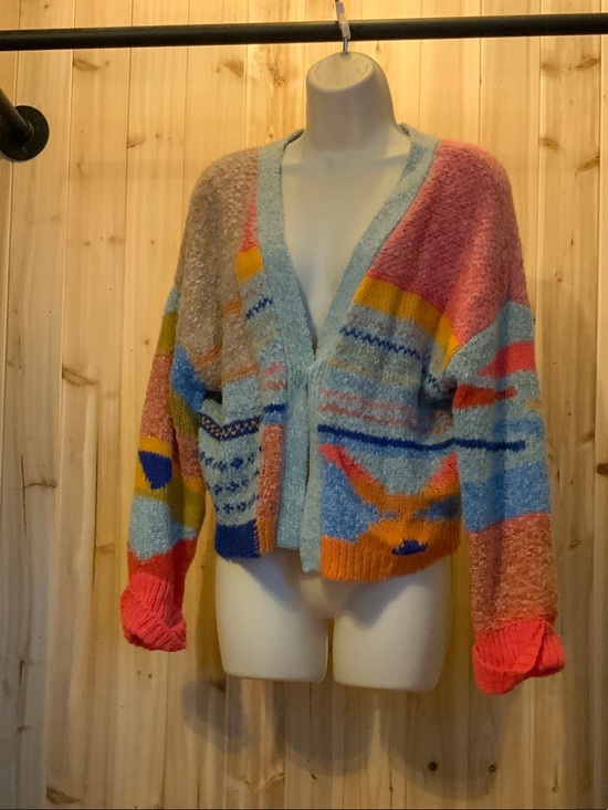 Sincerly Jules Sweaters - Multicolor Patterned V-Neck Women's Cardigan Sweater